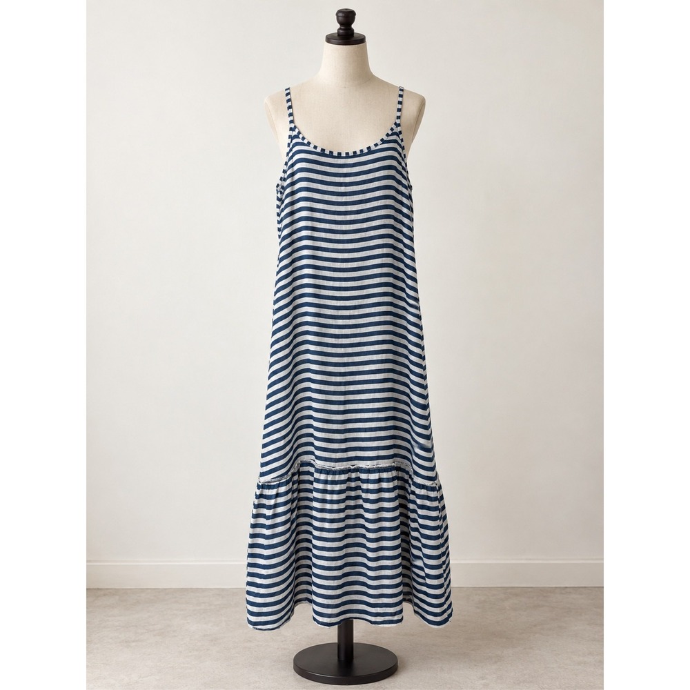 Francesca Bettini 100% Linen Striped Midi Dress Navy White Nautical Italy M